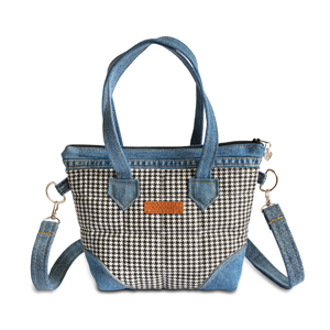 Handmade Denim & Houndstooth Multi-Way Handbag