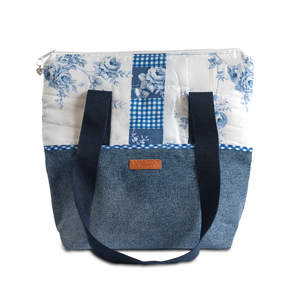 Handmade Large Rose Quilt & Denim Tote Bag / Shopping Bag